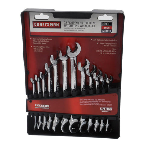 CRAFTSMAN® 12-Piece Open End & Box End Ratcheting Wrench Set - Metric & SAE