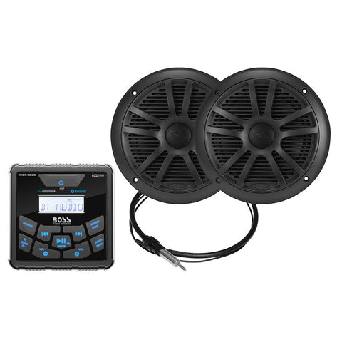 Boss Audio MCKGB450B.6 Marine Package - In-Dash Marine Gauge Digital Media AM/FM/BT Receiver w/6.5" Speakers - Black